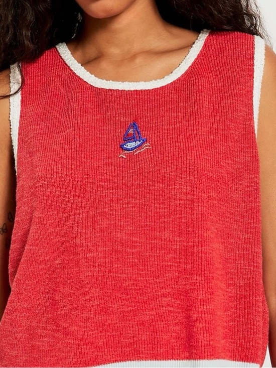 Free People Tops - Free People Shelly Sweater Tank Red Beaded Sailboat Crop Knit Top NWT, Medium